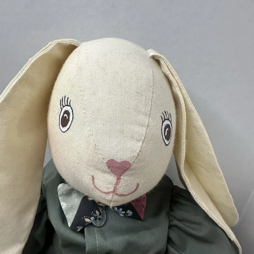 VTG Handmade Bunny Rabbits‎ Plush Country Cottage Chic Primitive Set